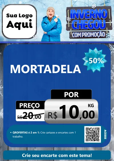 Modelo de Cartaz para Cartaz A4 Vertical com o tema Inverno Chegou Com Promoção para Frios e Laticínios