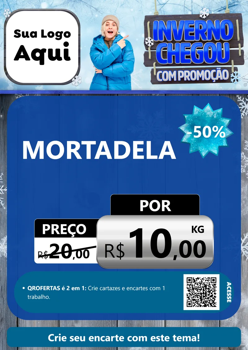 Modelo de Cartaz para Cartaz A4 Vertical com o tema Inverno Chegou Com Promoção para Frios e Laticínios