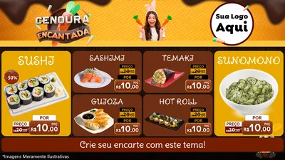 Modelo de TV para TV Horizontal com o tema Cenoura Encantada - Páscoa para Comida japonesa