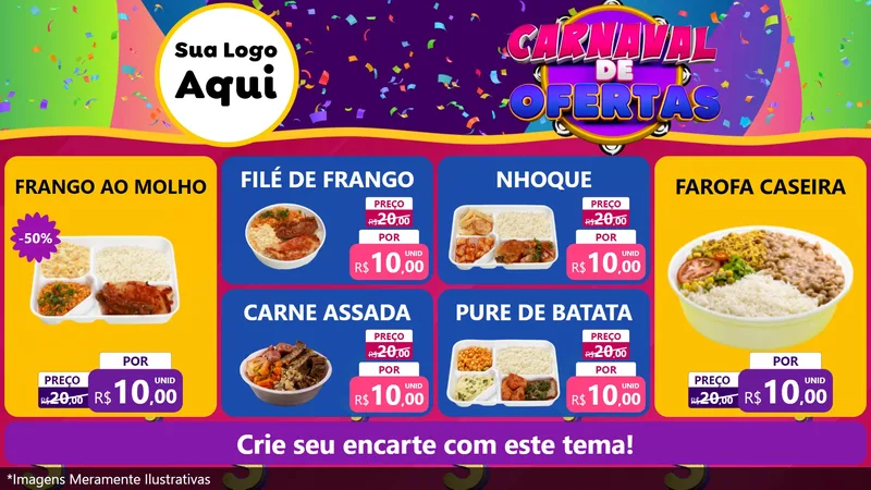 Modelo de TV para TV Horizontal com o tema Carnaval de Ofertas para Restaurante