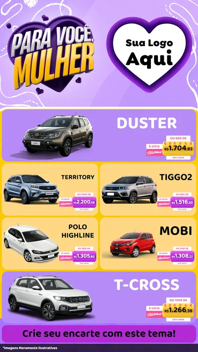 Modelo de TV para TV Vertical com o tema Para Você, Mulher para Concessionaria de Carros