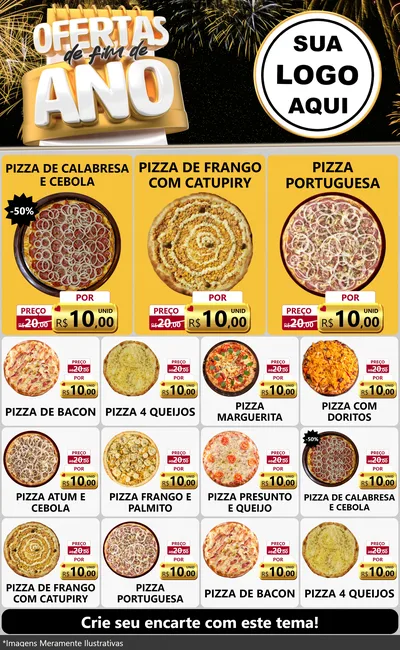 Modelo de Encarte para Encarte Grande com o tema Ofertas de Fim de Ano para Pizzaria