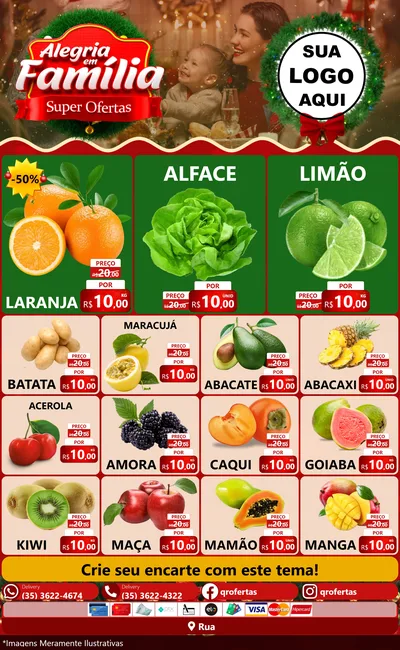 Modelo de Encarte para Encarte Grande com o tema Alegria Em Família - Super Ofertas para Hortifrúti