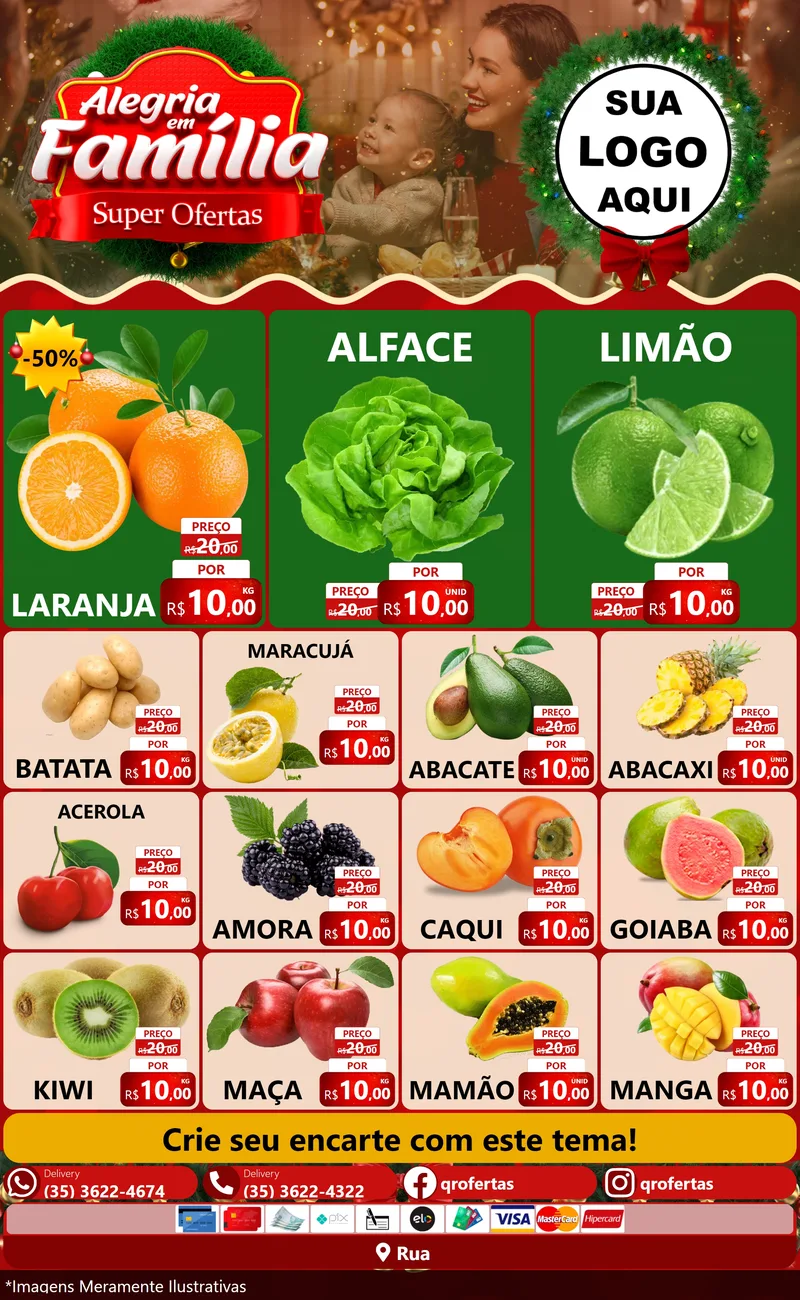 Modelo de Encarte para Encarte Grande com o tema Alegria Em Família - Super Ofertas para Hortifrúti