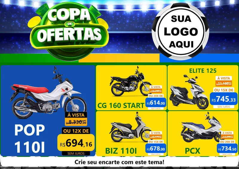 Modelo de Encarte para Encarte A4 Horizontal com o tema Copa de Ofertas para Concessionaria de Motos