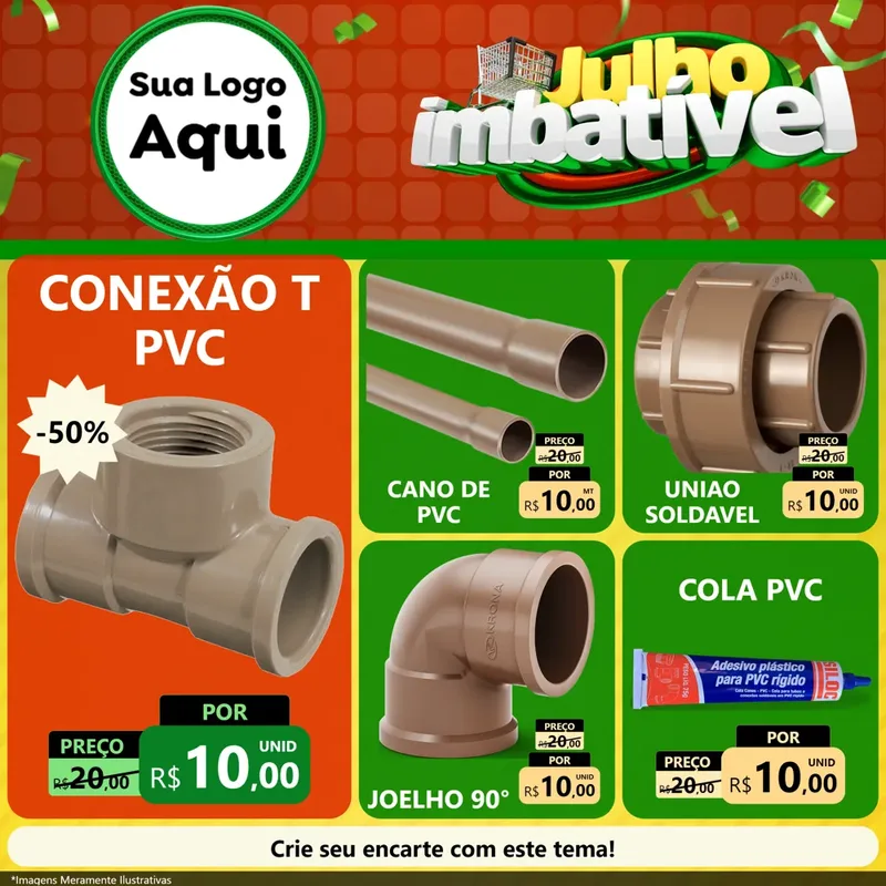 Modelo de Rede Social para Feed Facebook com o tema Julho Imbatível para Tubos e conexões