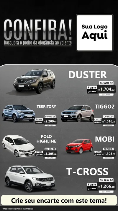 Modelo de TV para TV Vertical com o tema Confira! Descubra o poder da elegância ao volante. para Concessionaria de Carros