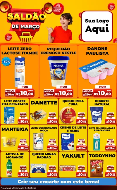 Modelo de Encarte para Encarte Grande com o tema Saldão de Março para Frios e Laticínios