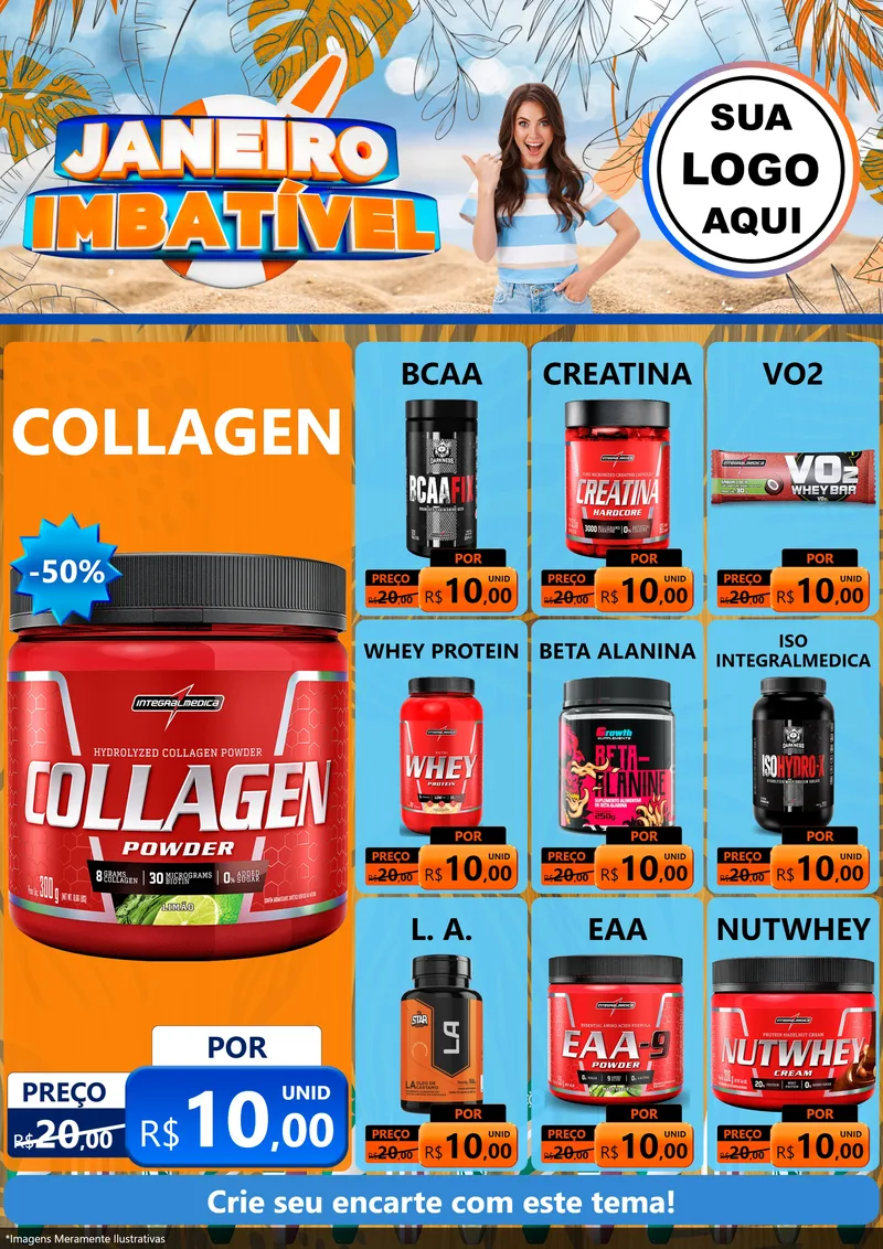 Modelo de Encarte para Encarte A4 Vertical com o tema Janeiro Imbatível para Suplementos alimentares
