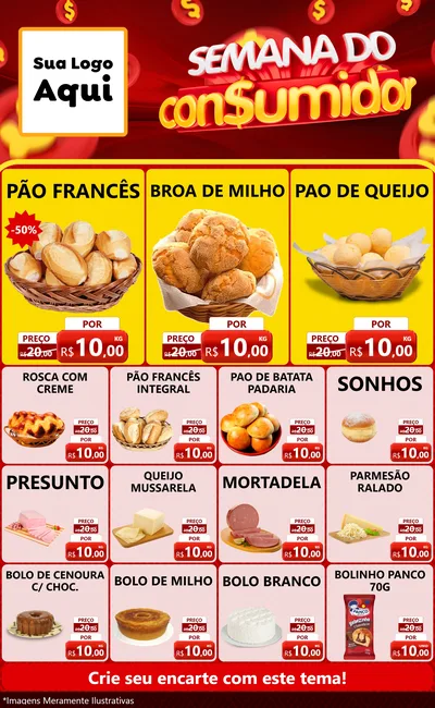 Modelo de Encarte para Encarte Grande com o tema Semana do Consumidor para Padaria