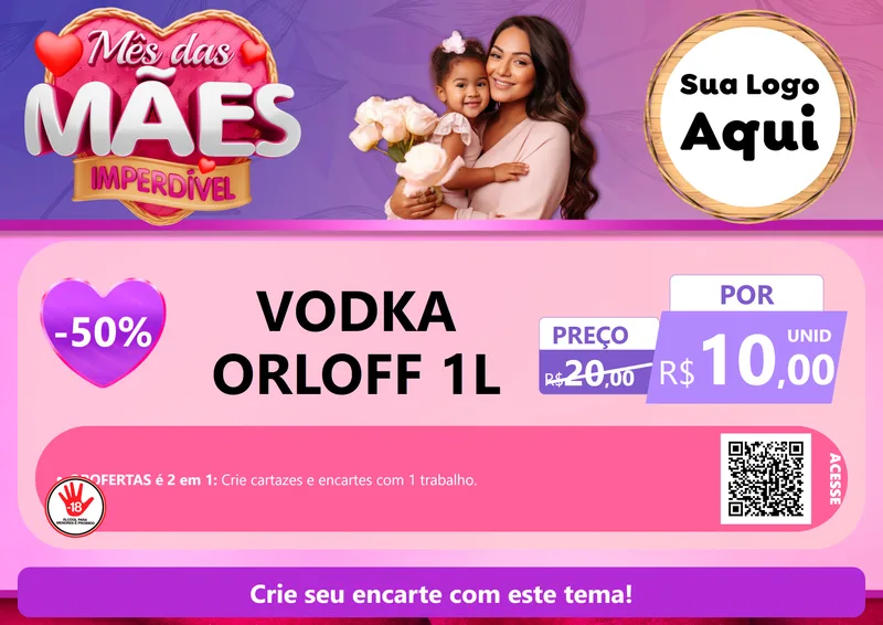Modelo de Cartaz para Cartaz A4 Horizontal com o tema Mês das Mães Imperdível para Distribuidora de bebidas