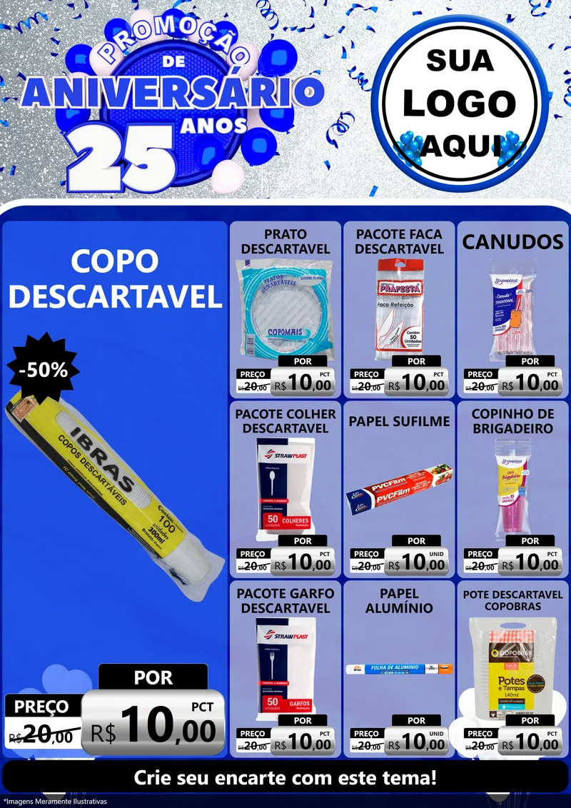 Modelo de Encarte para Encarte A4 Vertical com o tema Promoção de Aniversário - 25 Anos para Embalagens
