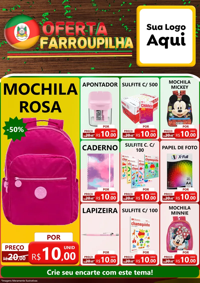 Modelo de Encarte para Encarte A4 Vertical com o tema Oferta Farroupilha para Papelaria