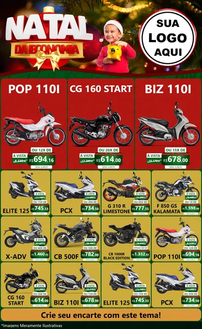 Modelo de Encarte para Encarte Grande com o tema Natal da Economia para Concessionaria de Motos