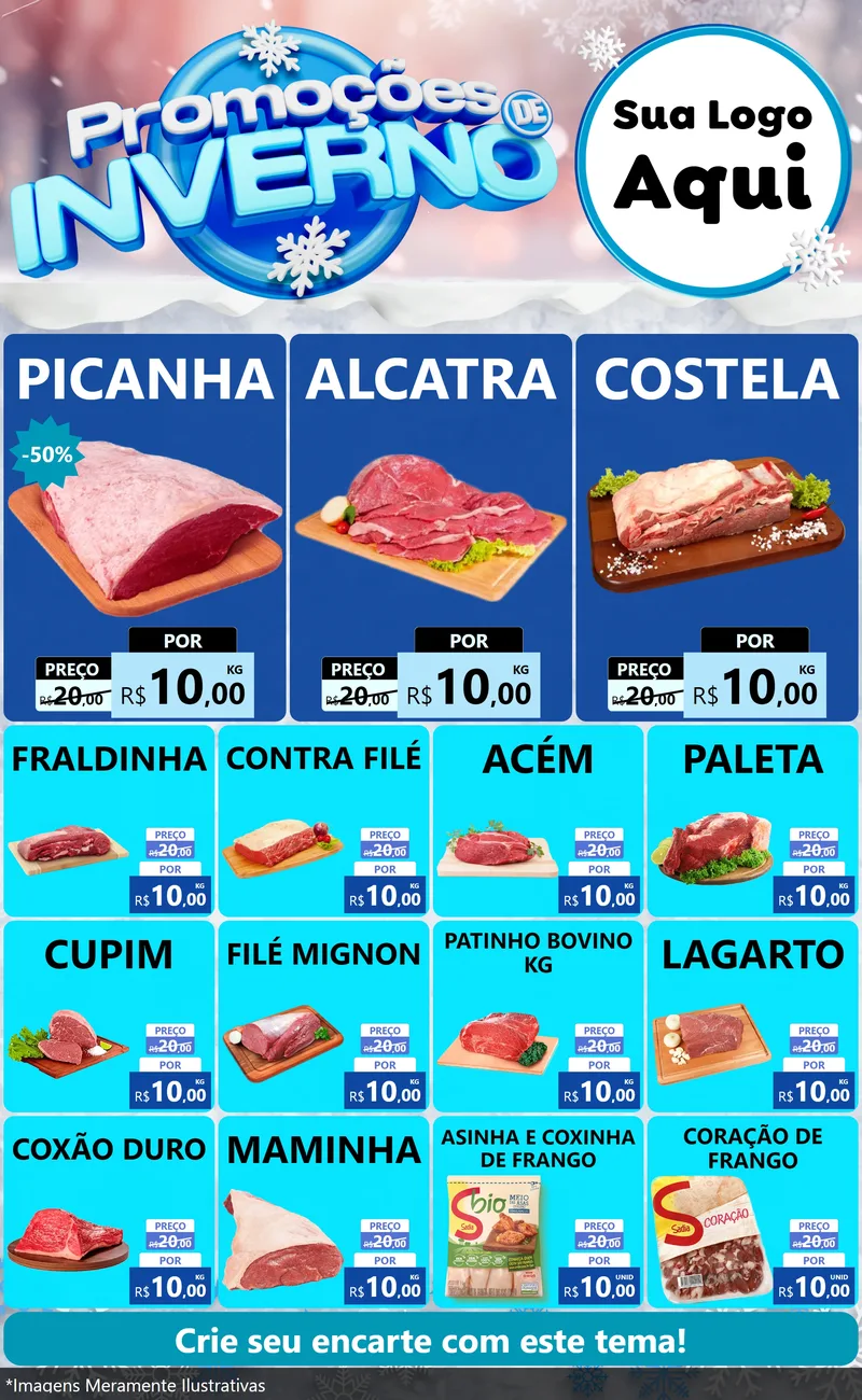 Modelo de Encarte para Encarte Grande com o tema Promoções de Inverno para Açougue