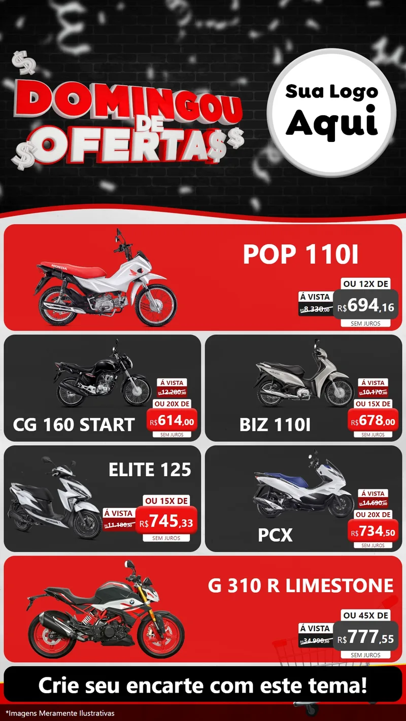 Modelo de TV para TV Vertical com o tema Domingou de Ofertas para Concessionaria de Motos