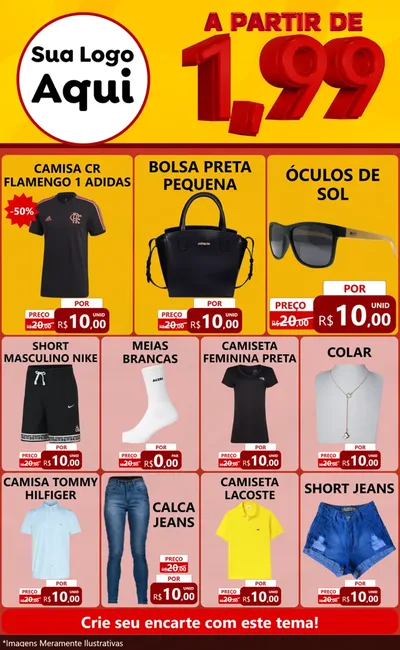 Modelo de Encarte para Encarte Grande com o tema A Partir de Um e Noventa e Nove - 1,99 para Roupas e acessórios