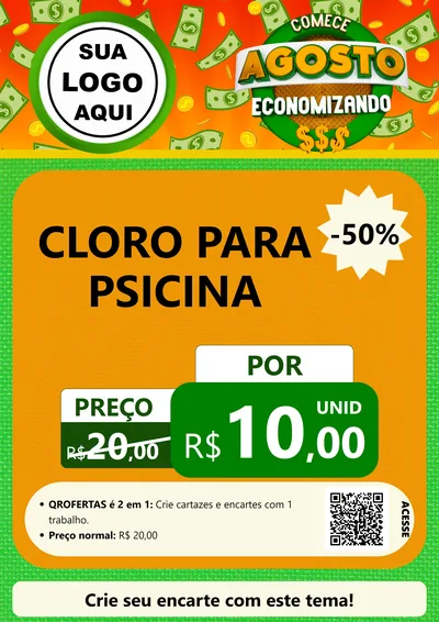 Modelo de Cartaz para Cartaz A4 Vertical com o tema Comece Agosto Economizando para Produtos para Piscina