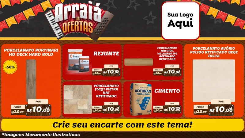 Modelo de TV para TV Horizontal com o tema Arraiá de Ofertas - Junina para Pisos e revestimentos