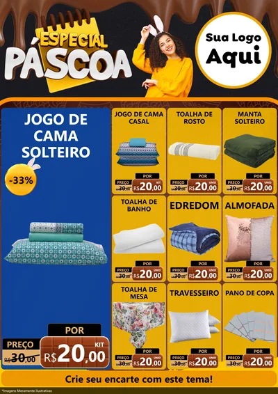 Modelo de Encarte para Encarte A4 Vertical com o tema Especial Páscoa para Cama, Mesa e Banho