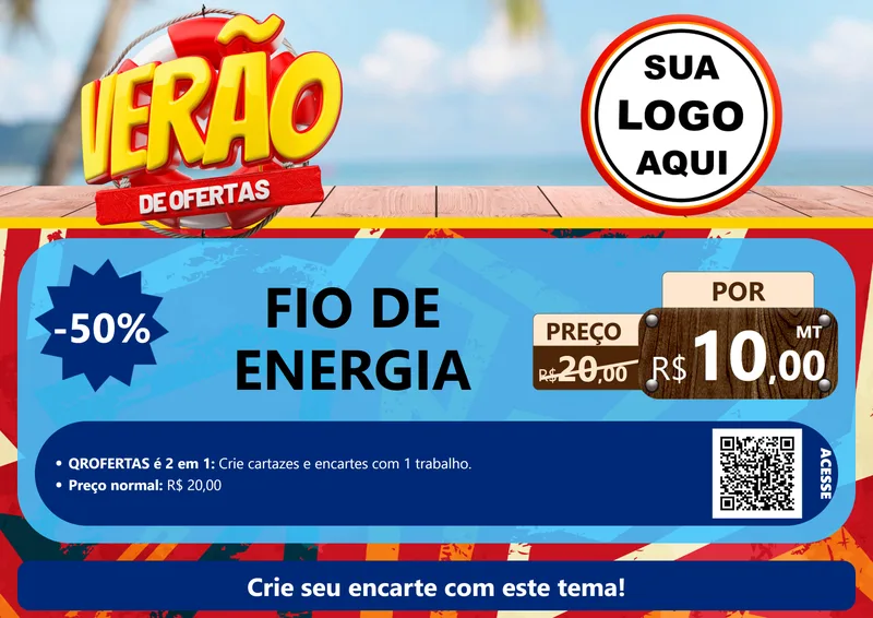 Modelo de Cartaz para Cartaz A4 Horizontal com o tema Verão de Ofertas para Materiais Elétricos