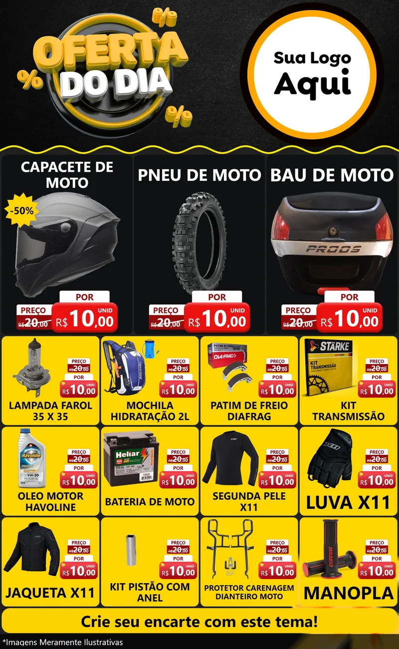 Modelo de Encarte para Encarte Grande com o tema Oferta Do Dia para Moto peças