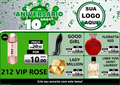 Modelo de Encarte para Encarte A4 Horizontal com o tema Promoção de Aniversário - 10 Anos para Perfumes
