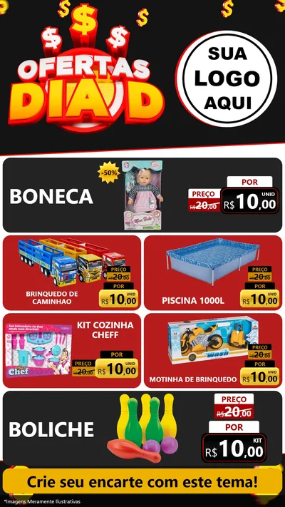 Modelo de TV para TV Vertical com o tema Ofertas Dia D para Brinquedos