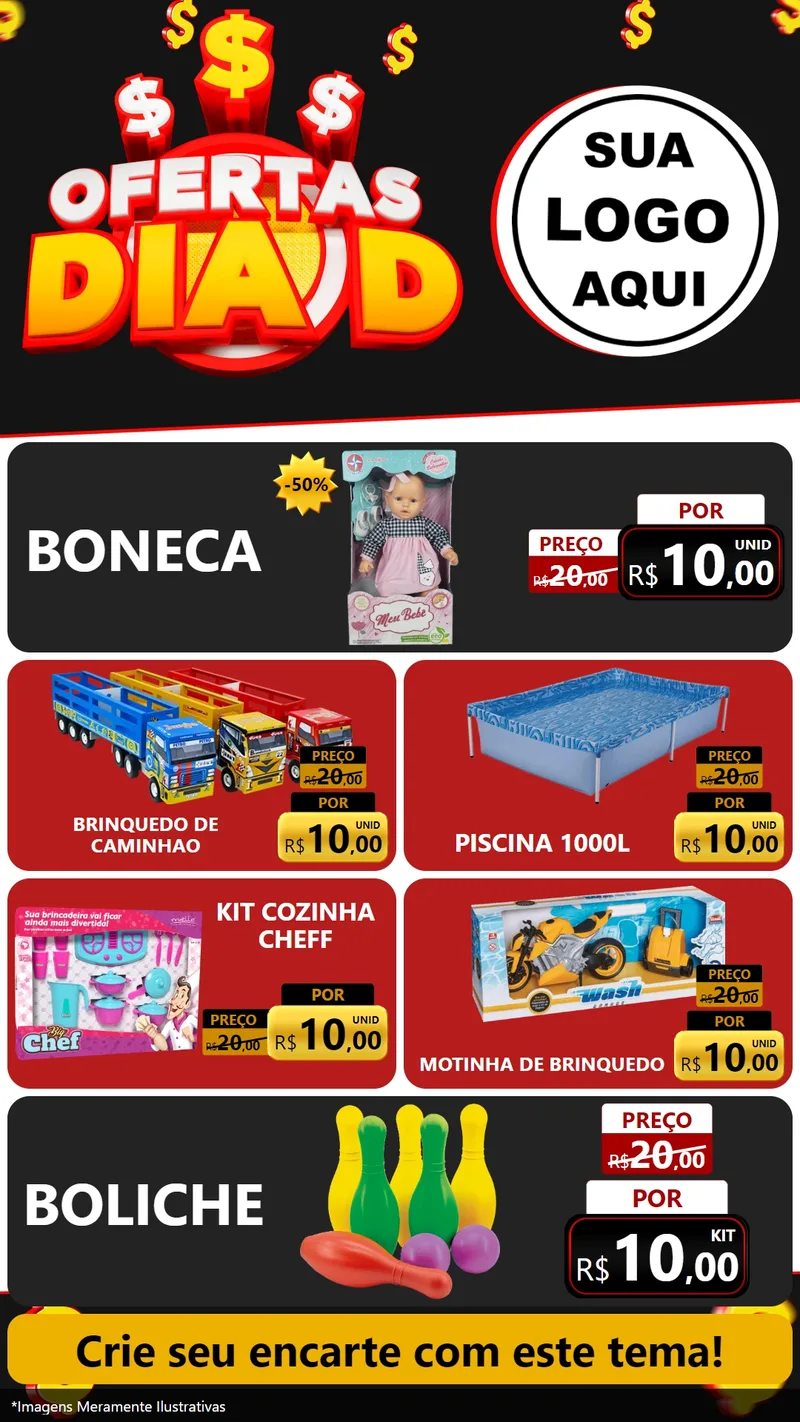 Modelo de TV para TV Vertical com o tema Ofertas Dia D para Brinquedos