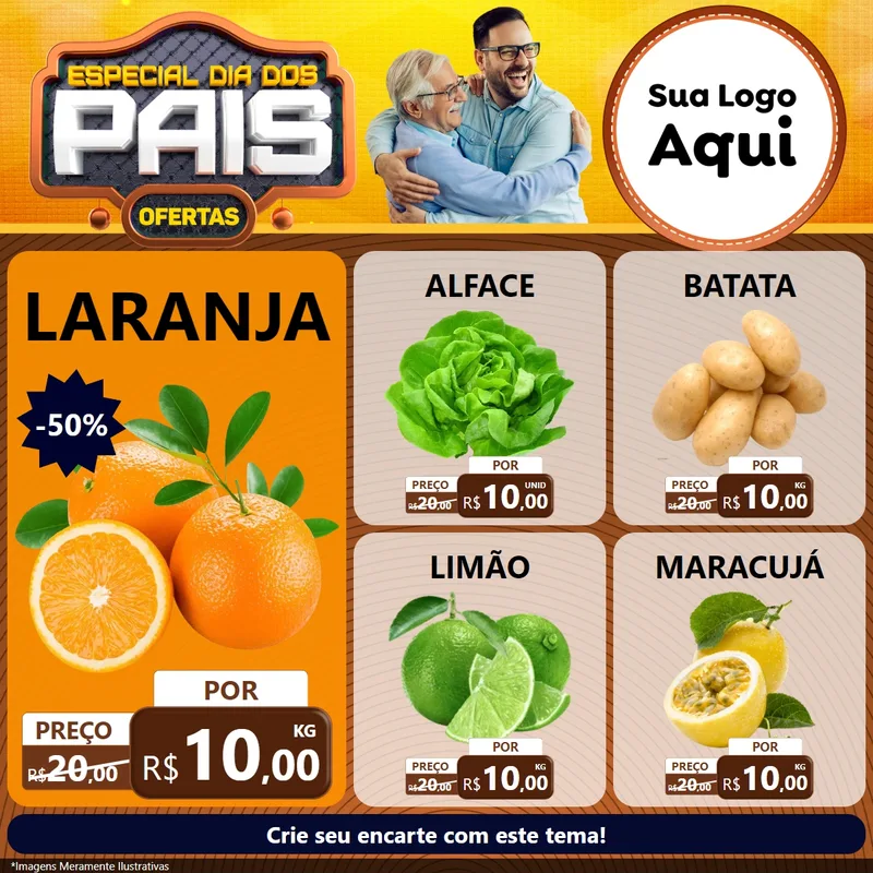 Modelo de Rede Social para Feed Facebook com o tema Especial Dia dos Pais para Hortifrúti