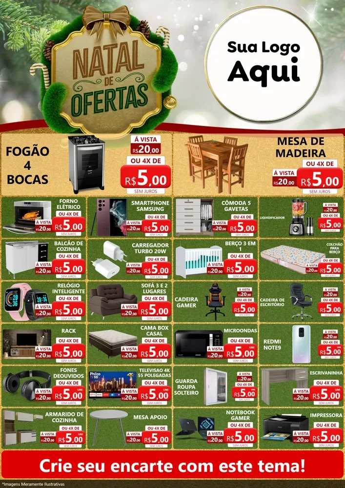 Modelo de Encarte para Encarte A4 Vertical com o tema Ofertas de Natal para Móveis e Eletro