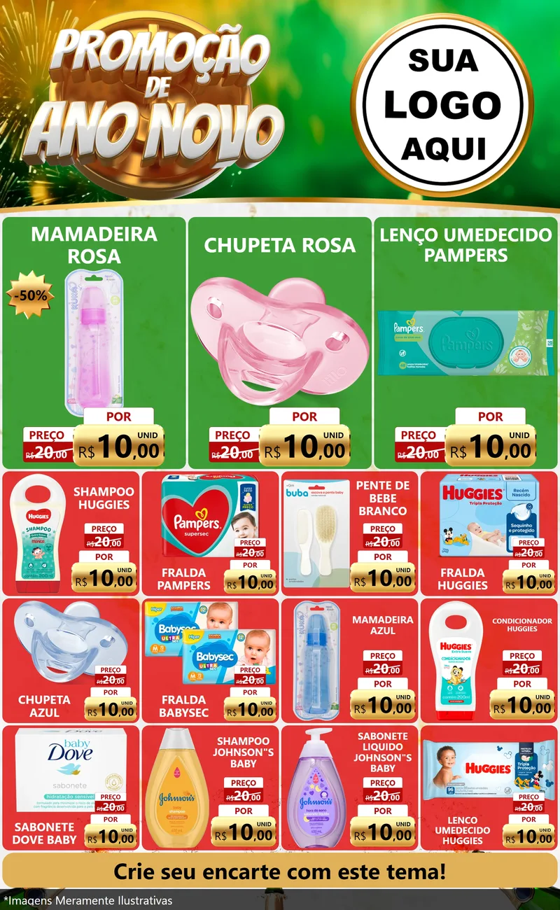 Modelo de Encarte para Encarte Grande com o tema Promoção de Ano Novo para Bebês