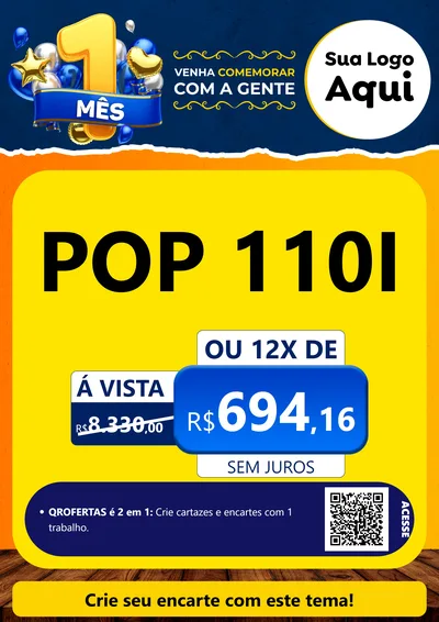 Modelo de Cartaz para Cartaz A4 Vertical com o tema Um Mês de Aniversário para Concessionaria de Motos