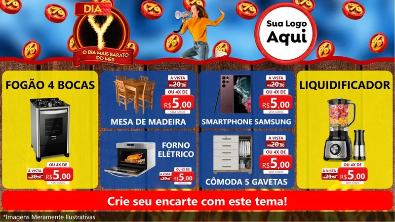 Modelo de TV para TV Horizontal com o tema Dia Y - O Dia Mais Barato Do Mês para Móveis e Eletro