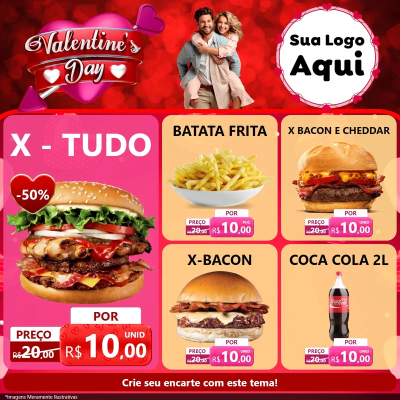 Modelo de Rede Social para Feed Facebook com o tema Valentine's Day para Hamburgueria