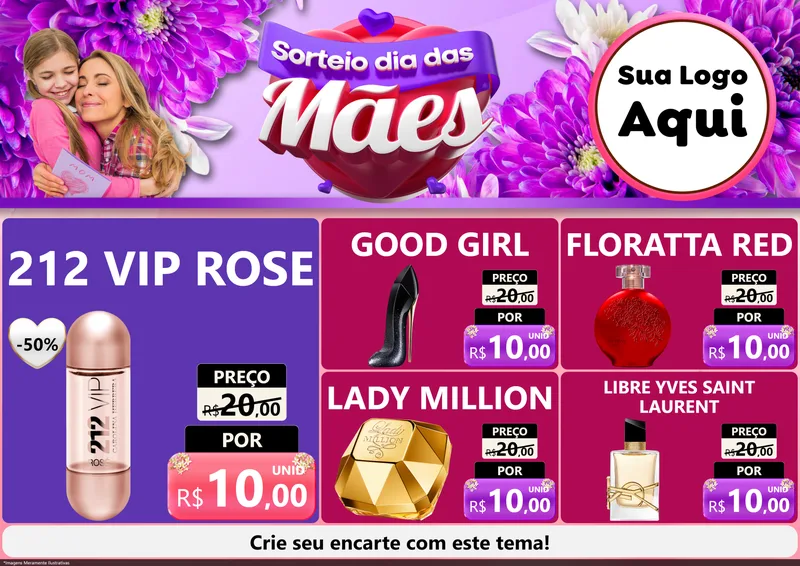 Modelo de Encarte para Encarte A4 Horizontal com o tema Sorteio Dia das Mães para Perfumes