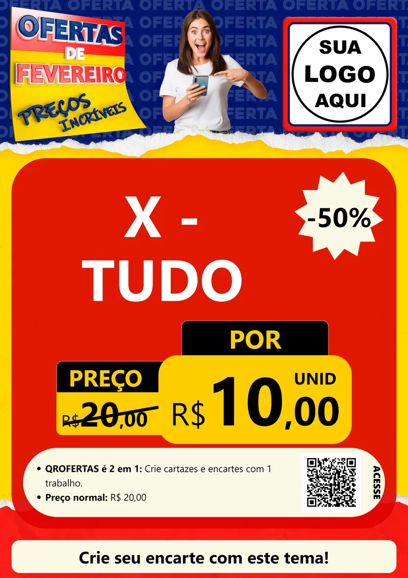 Modelo de Cartaz para Cartaz A4 Vertical com o tema Ofertas de Fevereiro - Preços Incríveis para Hamburgueria