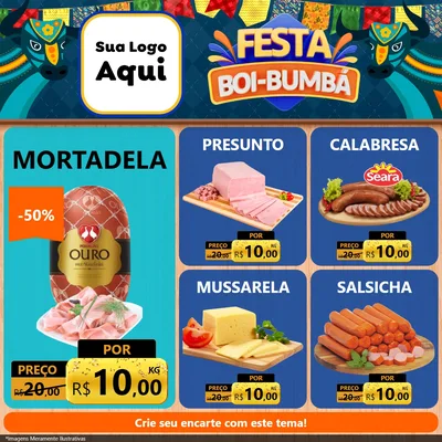Modelo de Rede Social para Feed Facebook com o tema Festa Boi Bumbá para Frios e Laticínios