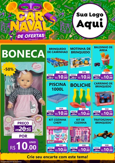 Modelo de Encarte para Encarte A4 Vertical com o tema Carnaval de Ofertas para Brinquedos