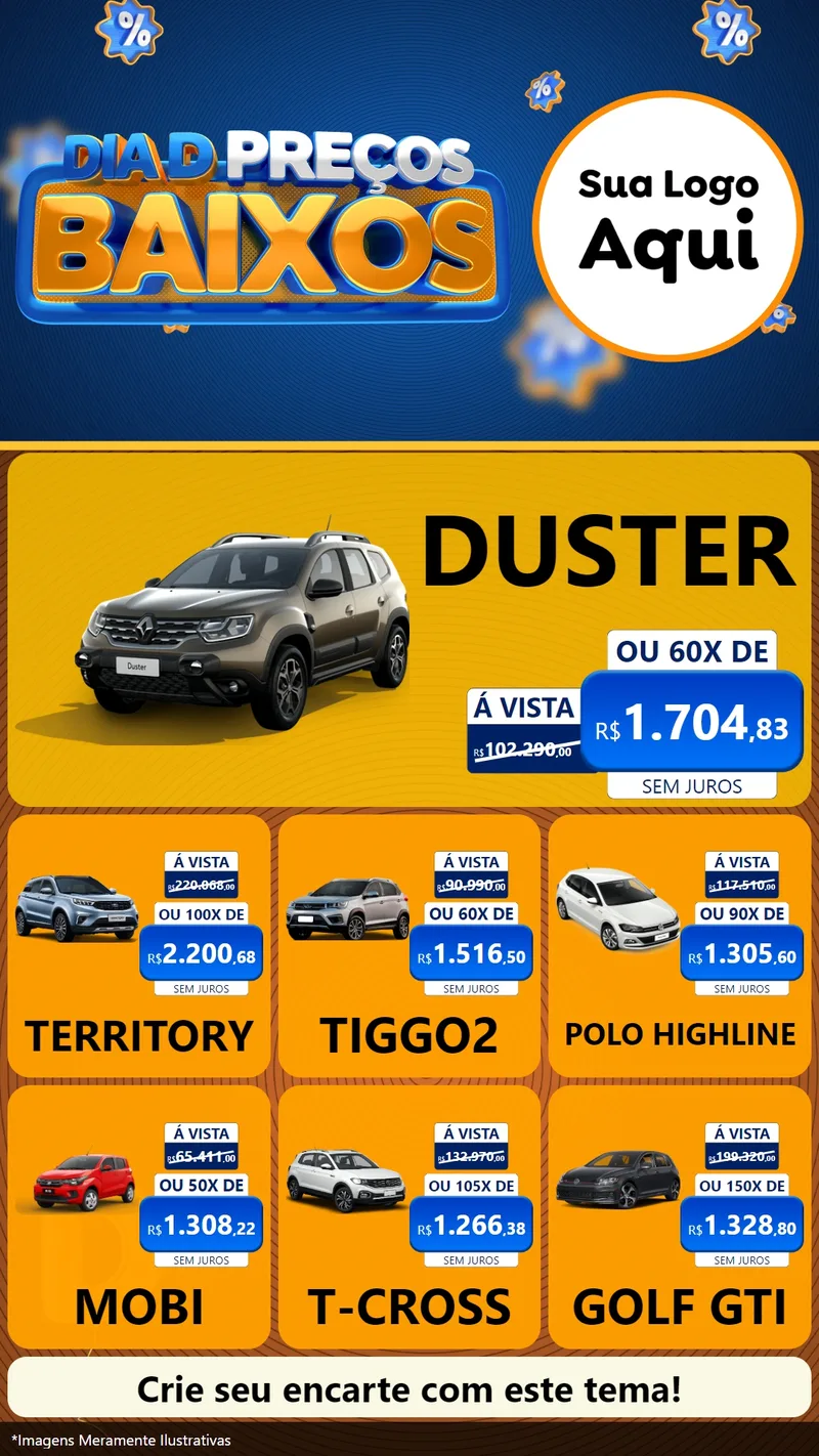 Modelo de Rede Social para Stories com o tema Dia D Preço Baixo para Concessionaria de Carros