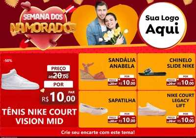 Modelo de Encarte para Encarte A4 Horizontal com o tema Semana dos Namorados para Calçados