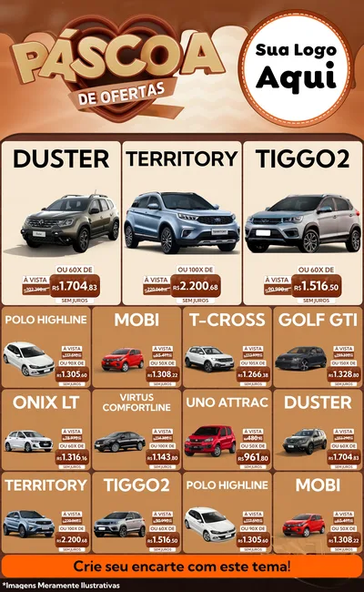 Modelo de Encarte para Encarte Grande com o tema Páscoa de Ofertas para Concessionaria de Carros