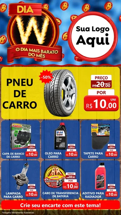 Modelo de Rede Social para Stories com o tema Dia W - O Dia Mais Barato Do Mês para Auto peças