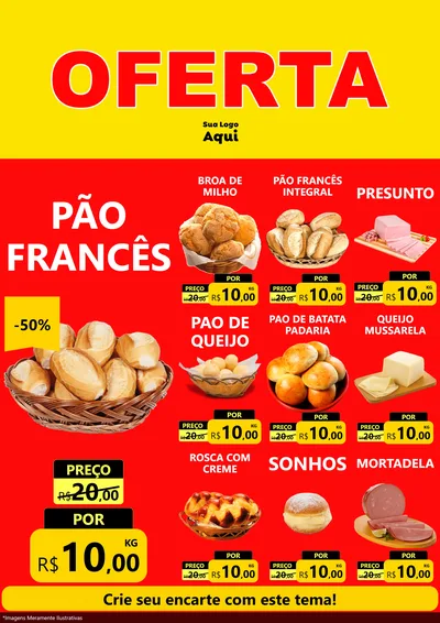 Modelo de Encarte para Encarte A4 Vertical com o tema OFERTA - Vermelho Cartaz para Padaria