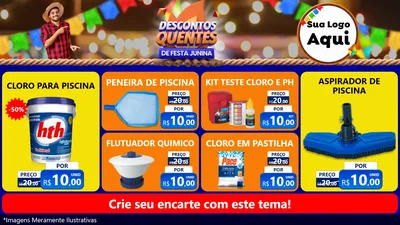 Modelo de TV para TV Horizontal com o tema Descontos Quentes de Festa Junina para Produtos para Piscina