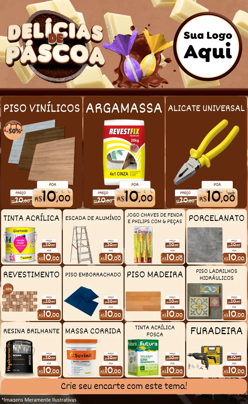 Modelo de Encarte para Encarte Grande com o tema Delícias de Páscoa para Material para Construção