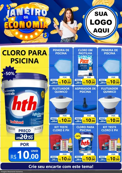 Modelo de Encarte para Encarte A4 Vertical com o tema Janeiro da Economia para Produtos para Piscina