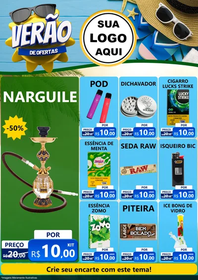Modelo de Encarte para Encarte A4 Vertical com o tema Verão de Ofertas para Tabacaria