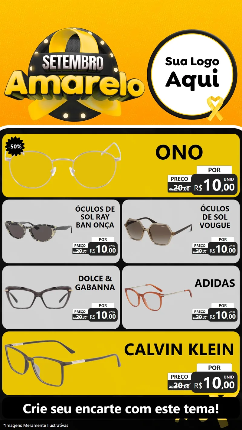 Modelo de TV para TV Vertical com o tema Setembro Amarelo para Óticas