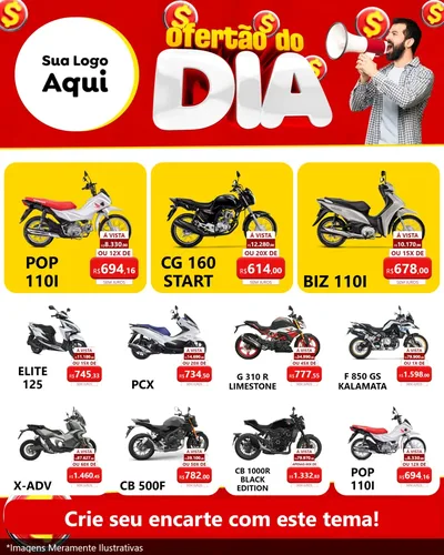 Modelo de Rede Social para Feed Instagram com o tema Ofertão do dia para Concessionaria de Motos